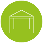 Tent icon in green circle